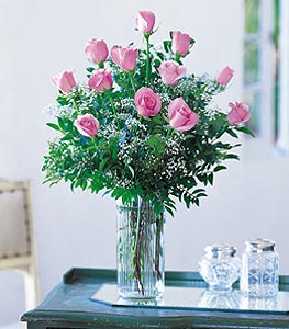 12 Pink Roses with Accents