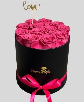 12 Preserved Hot Pink Roses in a Round Box Preserved Rose Box
