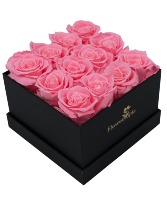 12 Preserved Pink Roses in a Square Box  Preserved Rose Box