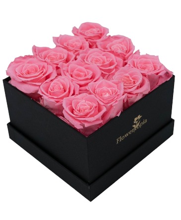 12 Preserved Pink Roses in a Square Box  Preserved Rose Box in Miami, FL | FLOWERTOPIA