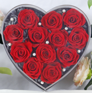 12 Preserved Roses in Heart shaped box  