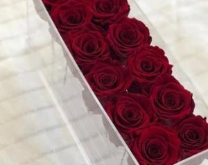 12 Preserved Roses with Gold stems in Acrylic Box  