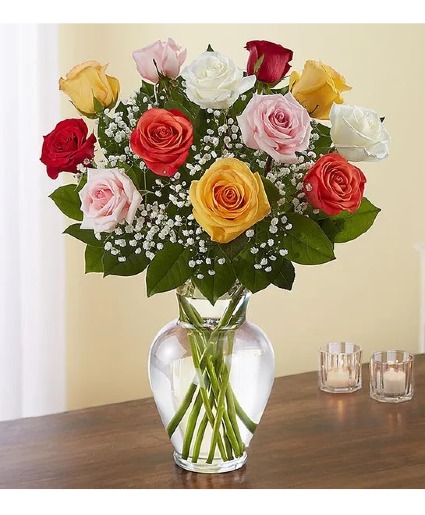 12 Rainbow Rose Vase - 00144 