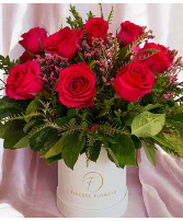 12 red roses in white velvet box Velvet Box Arrangement