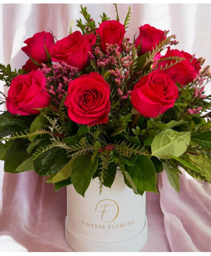 12 red roses in white velvet box Velvet Box Arrangement