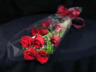 12 Red Roses Filler Flower & Greens Wrapped 