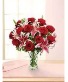 12 red roses with stargazer lilie  