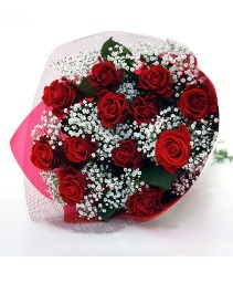 12 Red Roses Wrapped Cut Flowers