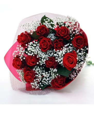 12 Red Roses Wrapped Cut Flowers in Fredericton, NB | GROWER DIRECT FLOWERS LTD