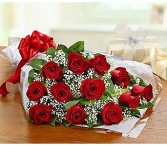 12 Red Roses Wrapped - LONG STEMS Roses