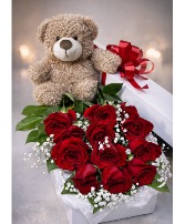 12 Rose Boxed with Bear  Valentines Special