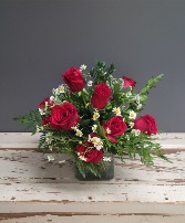 12 Red Rose Short Medium Vase Arrangement
