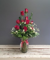 12 Red Rose Tall  Large Vase Arrangement