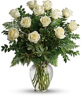 12 WHITE ROSES VALENTINES DAY FLOWER ARRANGEMENT