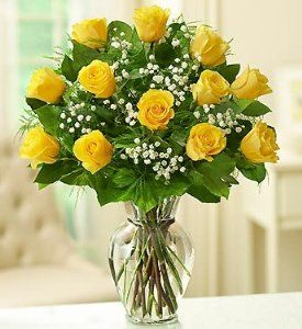 12 Yellow Roses Vase Arrangement