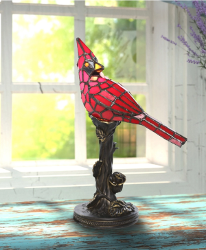  Red Cardinal Stained Glass Bird Lamp Gift Items