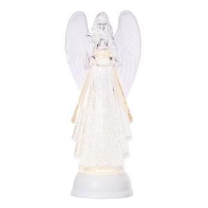 13" LIGHTED ANGEL WITH SILVER SWIRLING GLITTER 