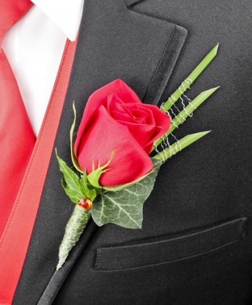 ROMANTIC RED ROSE Prom Boutonniere in Paris, ON | Upsy Daisy Floral Studio