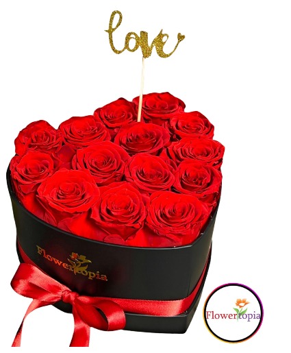 14 Rosas Rojas Preservadas en Caja de Corazon Caja de Rosas Preservadas