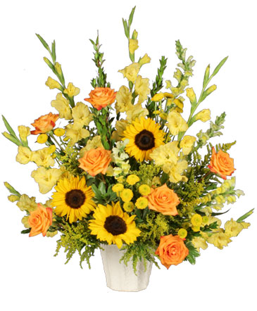 Golden Goodbye Funeral Arrangement in Cortland, NY | The Cortland Flower Shop