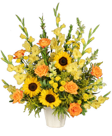 Golden Goodbye Funeral Arrangement in Presque Isle, ME | COOK FLORIST, INC.