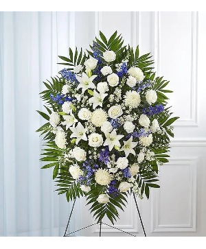 148713 BLUE AND WHITE FUNERAL STANDING SPRAY 