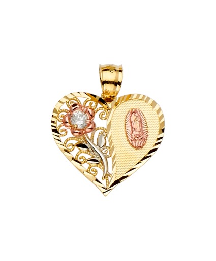 14K Heart Pendant with Flower, Guadalupe 