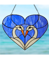15.5" Loving Swans Heart Stained Glass Window Pane Stained Glass
