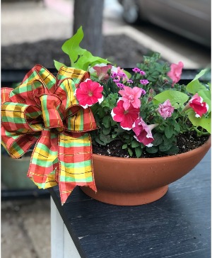 15"  Bright Terra Cotta Planter - Mixed Red & Pink 