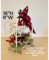 16” Metal Lantern with Cardinal wreath ring Lantern 