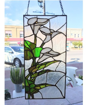16"H Calla Lilies Design Stained Glass Window Pane Stained Glass