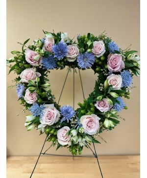 18" Blue and Pink Heart Funeral Spray
