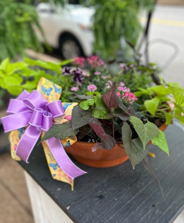 18" Bright Terra Cotta Planter - Mixed Purples  in Jefferson City, MO | RIVER CITY FLORIST & GIFTS