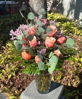 18 Peach Roses Vased Arrangement