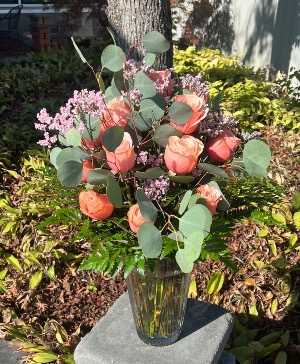 18 Peach Roses Vased Arrangement