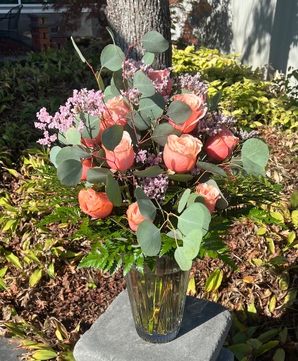 18 Peach Roses Vased Arrangement