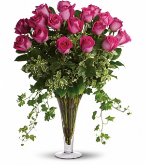 18 Pink Roses in large trumpet vase  