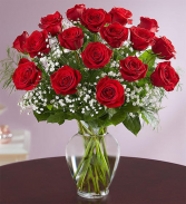 18 Premium Long Stem Red Roses Vase Arrangement