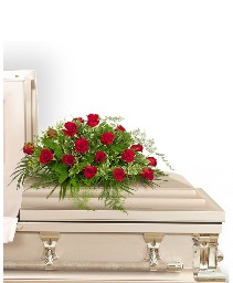 18 Red Roses Casket Spray Funeral Arrangement