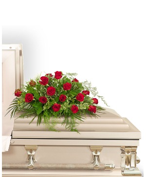 18 Red Roses Casket Spray Sympathy