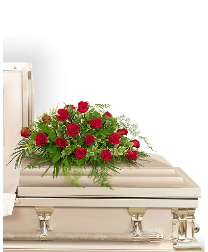 18 Red Roses Casket Spray Sympathy Arrangement