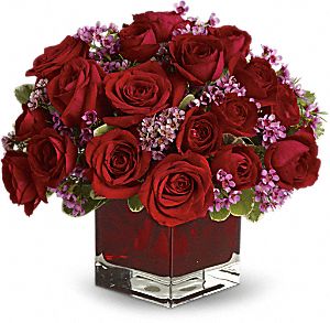 18 Red Roses in Cube Vase  