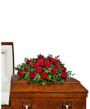 18 Rose Casket Spray Sympathy Arrangement