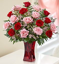 18 Mixed Red and Pink  Roses 