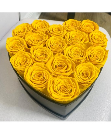 18 Yellow Roses in a Heart Box Preserved Rose Box in Miami, FL | FLOWERTOPIA