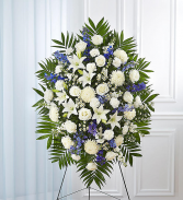 1800Flowers White & Blue Sympathy  Funeral Standing Spray