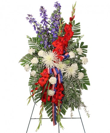 Salute To A Service Member Standing Spray in Richland, WA | ARLENE'S FLOWERS AND GIFTS