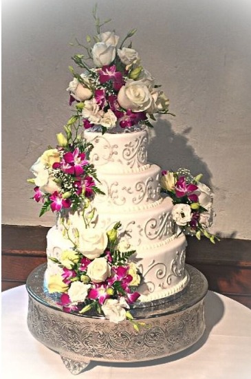 Orchids, Lisianthus, and Roses Cake Decor in Glen Rock, PA | Flowers by Cindy