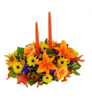 2 candle oblong arrangement fall/Thanksgiving