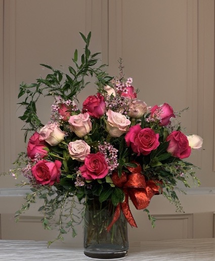 2 Dozen Assorted Roses Vased Arrangement 